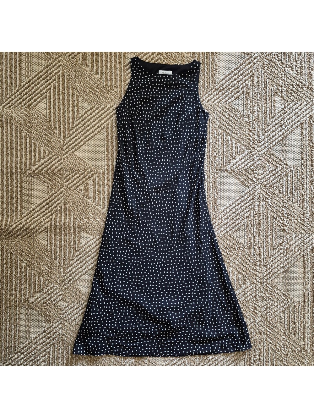 Vintage AGB 90s Polka Dot Midi Dress Black Sleeveless High Neck Retro Grunge S